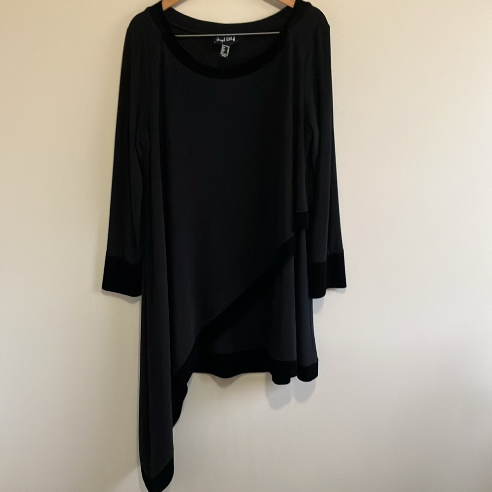 Joseph Ribkoff black asymmetrical tunic with velour trim size 20 - Picture 2 of 8